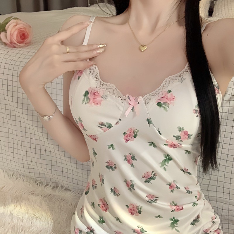 Lazy night Piyama Wanita Renda Tali Ikat Baju Tidur Seksi Rok Bunga Pakaian Rumah Import