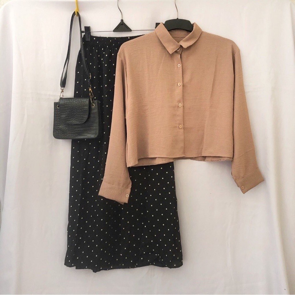 CUCI GUDANG  PROMO BAJU DASTER  ONE SET WANITA CRINKLE KEKINIAN ROK POLKA