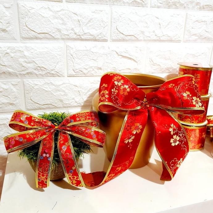 

acc Pita Imlek Merah 5 cm Pita Kawat Fu Fuk Hoki Warna Merah Parcel Imlek