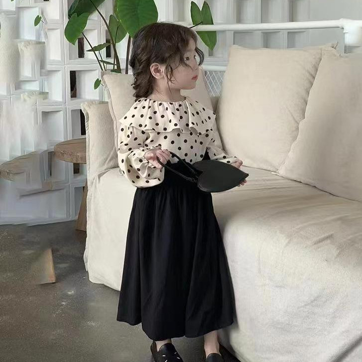 Baju Muslim Anak KINGOGO 2024 Terbaru Korea style Setelan Anak Perempuan Atasan Polka dots Lengan