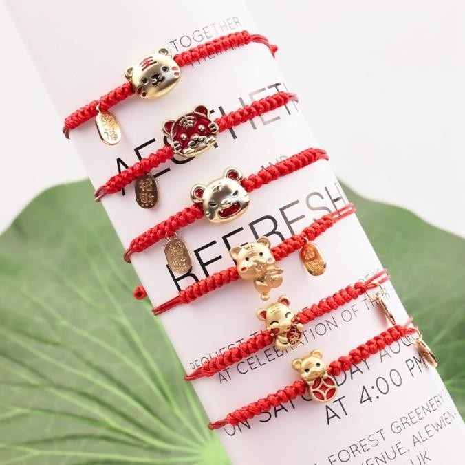 acc Gelang Merah Hoki Liontin Macan Emas Tali Merah Kado Imlek lucky Charm
