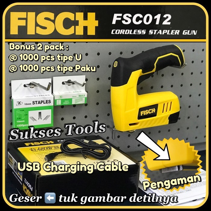 

Mesin Staples Paku Tembak Baterai 4 V Fisch Cordless Gun Tacker 2 in 1