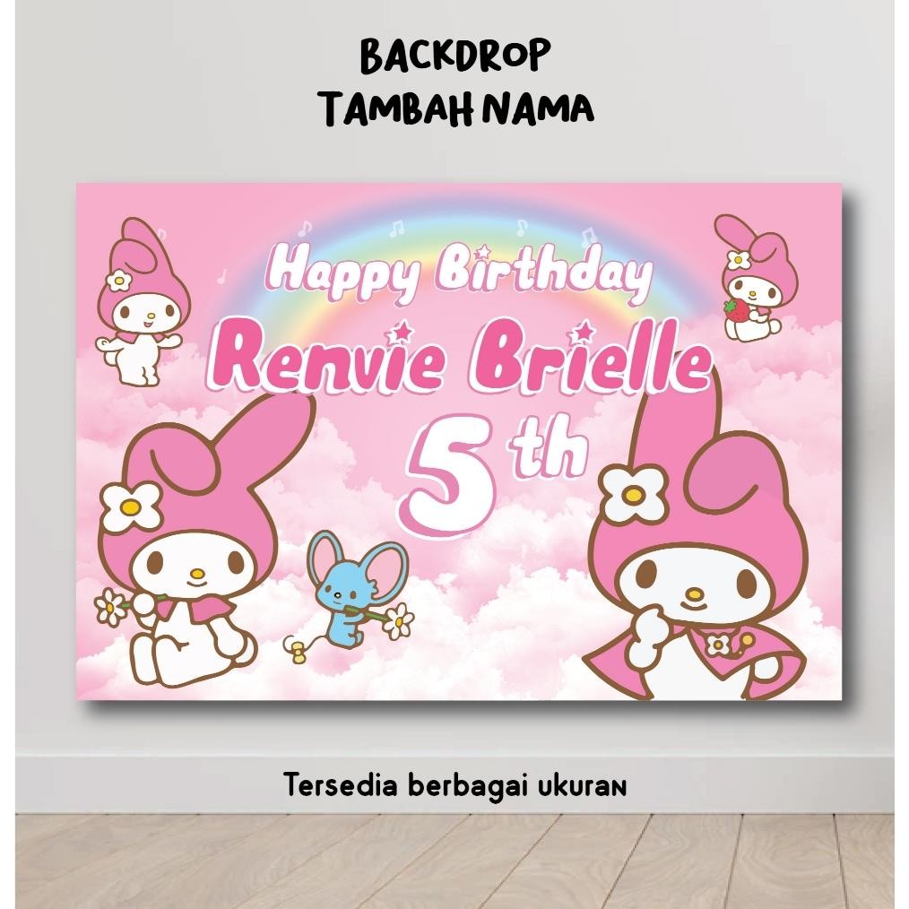 TERLARIS BACKDROP MY MELODY SANRIO BACKGROUND BANNER DEKORASI SPANDUK TULISAN HAPPY BIRTHDAY HBD ULT