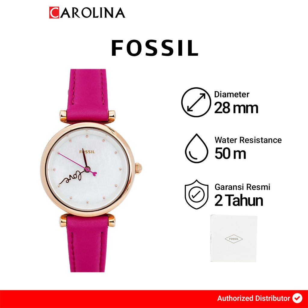 Jam Tangan Wanita FOSSIL Carlie Mini ES4827 White Dial Fuchsia Red Leather Strap