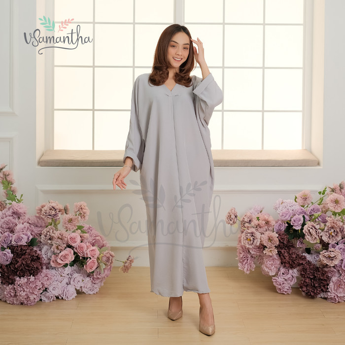 Kaftan Kaftan Crinkle Airflow / Gamis Kaftan Dress Balqis - SIlver satin mewah