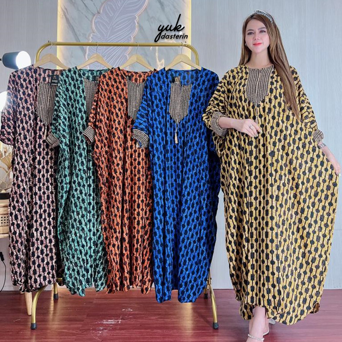 Kaftan Kaftan Gamis Modern Polos Renda Busui Resleting Depan All Size - bercorak, Cokelat modern sat