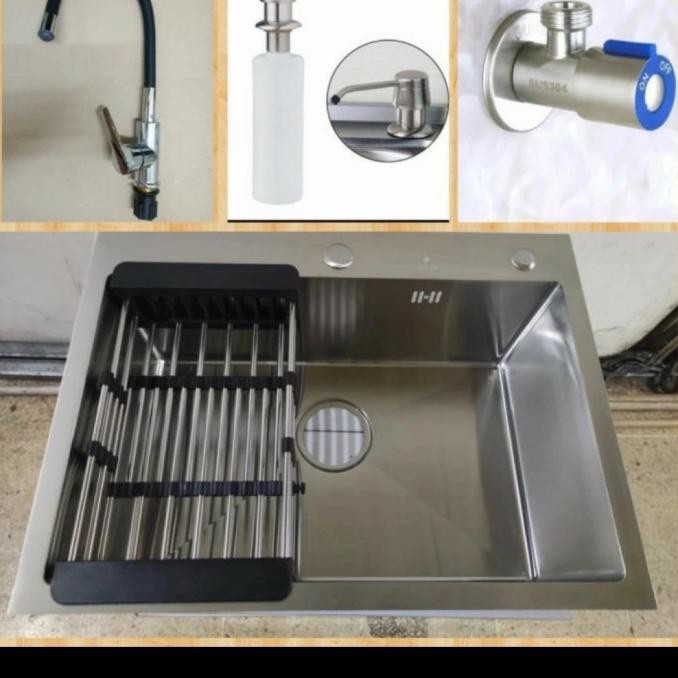 

PROMO PAKET KOMPLIT KITCHEN SINK 6045 STAINLES KRAN PANAS DINGIN