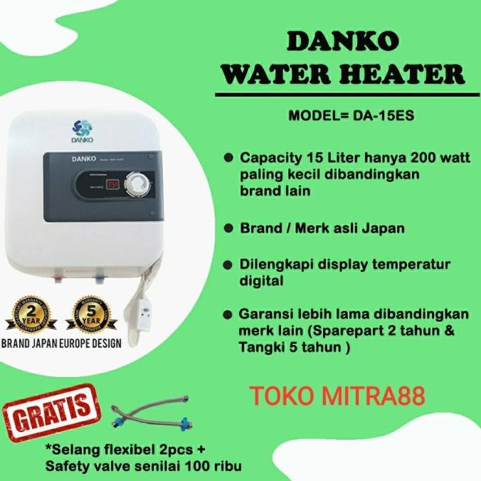 

PROMO WATER HEATER DANKO DA 15 ES PEMANAS AIR LISTRIK 200 WAT GARANSI RESMI