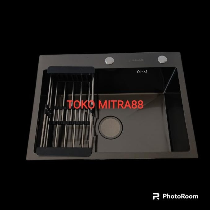 

PROMO KITCHEN SINK LUNAR 6045 BLACK KOMPLIT SET KRAN FEXSIBEL FUL HITAM