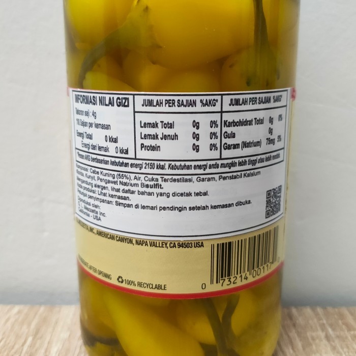

Mezzetta Hot Chili Pepper 473Ml Acar Cabe Uning Peda Piled