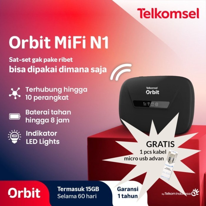 Telkomsel Orbit Mifi N1 Portable Modem Wifi 4G High Speed Bonus 15GB