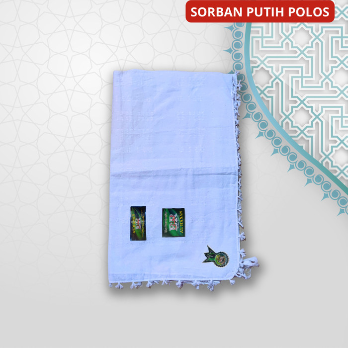 MURAH! Sorban Motif Palestina Rumbai Model Terbaru Surban Santri /Arab - Putih Polos