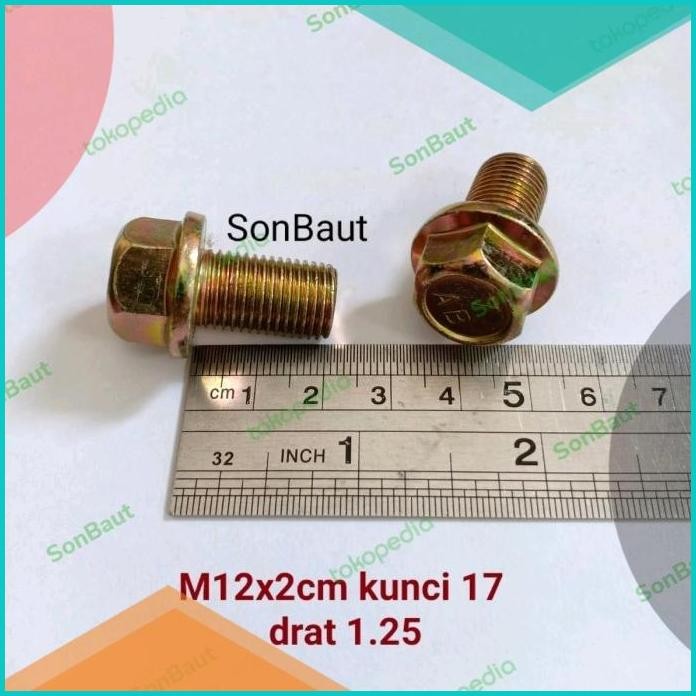 Baut Topi 17 2cm kunci 17 Flange bolt M12x20 12x20 drat halus 1.25 07D