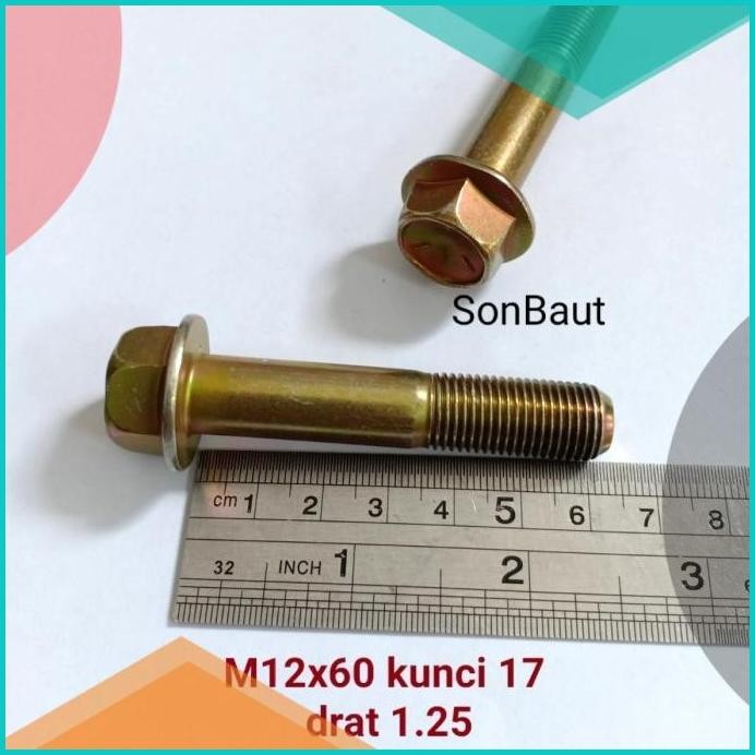 Baut Topi 17 6cm kunci 17 Flange bolt M12x60 12x60 drat halus 1.25 07D