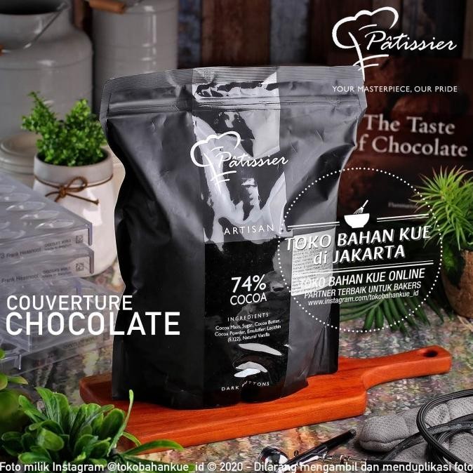 

Patissier Chocolate 74% DARK Couverture 2,5kg SAK Cokelat Coin Coklat