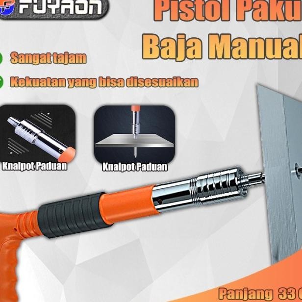 FUYAON 7.3mm Pistol Paku Beton Manual, Alat Tembak Paku Baja untuk Konstruksi dan Perbaikan Rumah