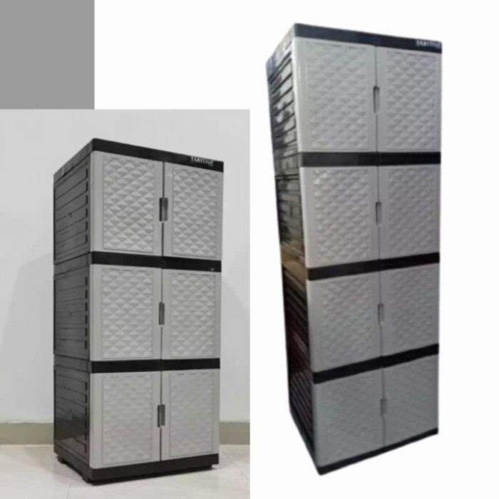 Lemari lemari plastik susun 3 susun 4 lemari pakaian lemari plastik murah - Abu, 3 susun pakaian pla