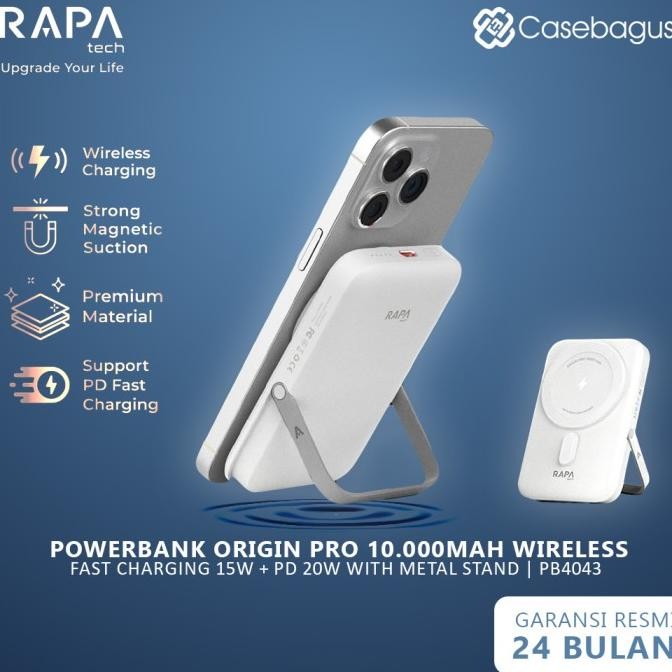Sale Powerbank Rapatech Slim Original 10000Mah Wireless Fast Charging 15W + Pd 20W With Metal Stand 