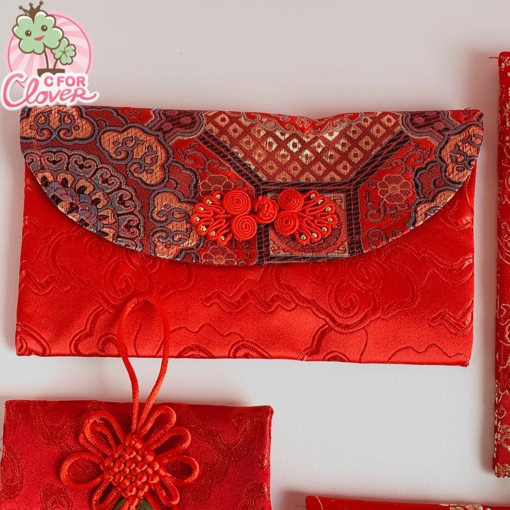 

GHT ANGPAO KAIN PREMIUM hongbao hong bao imlek sincia chinese new year tahun baru china qipao bordir emboss gold emas merah benang premium mahal murah