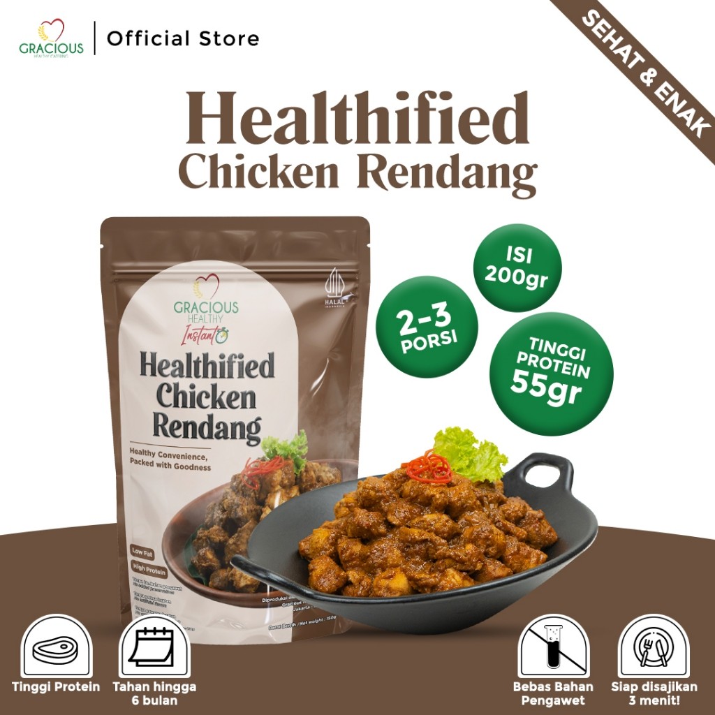 

Gracious Healthified Chicken Rendang - Protein 55gr (Makanan Instant Sehat Siap Saji)