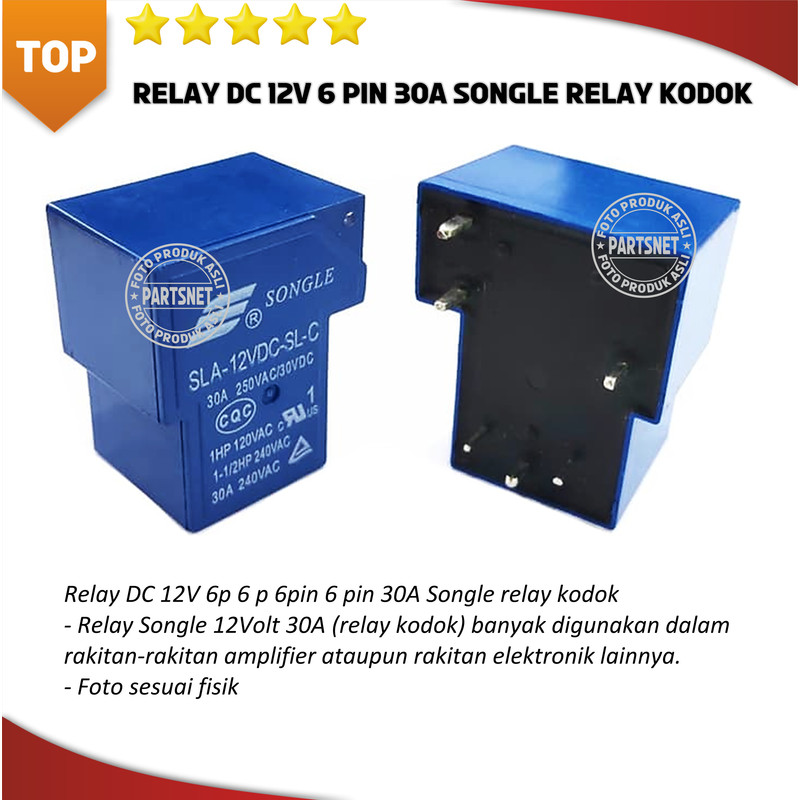 Relay DC 12V 6p 6 p 6pin 6 pin 30A Songle relay kodok
