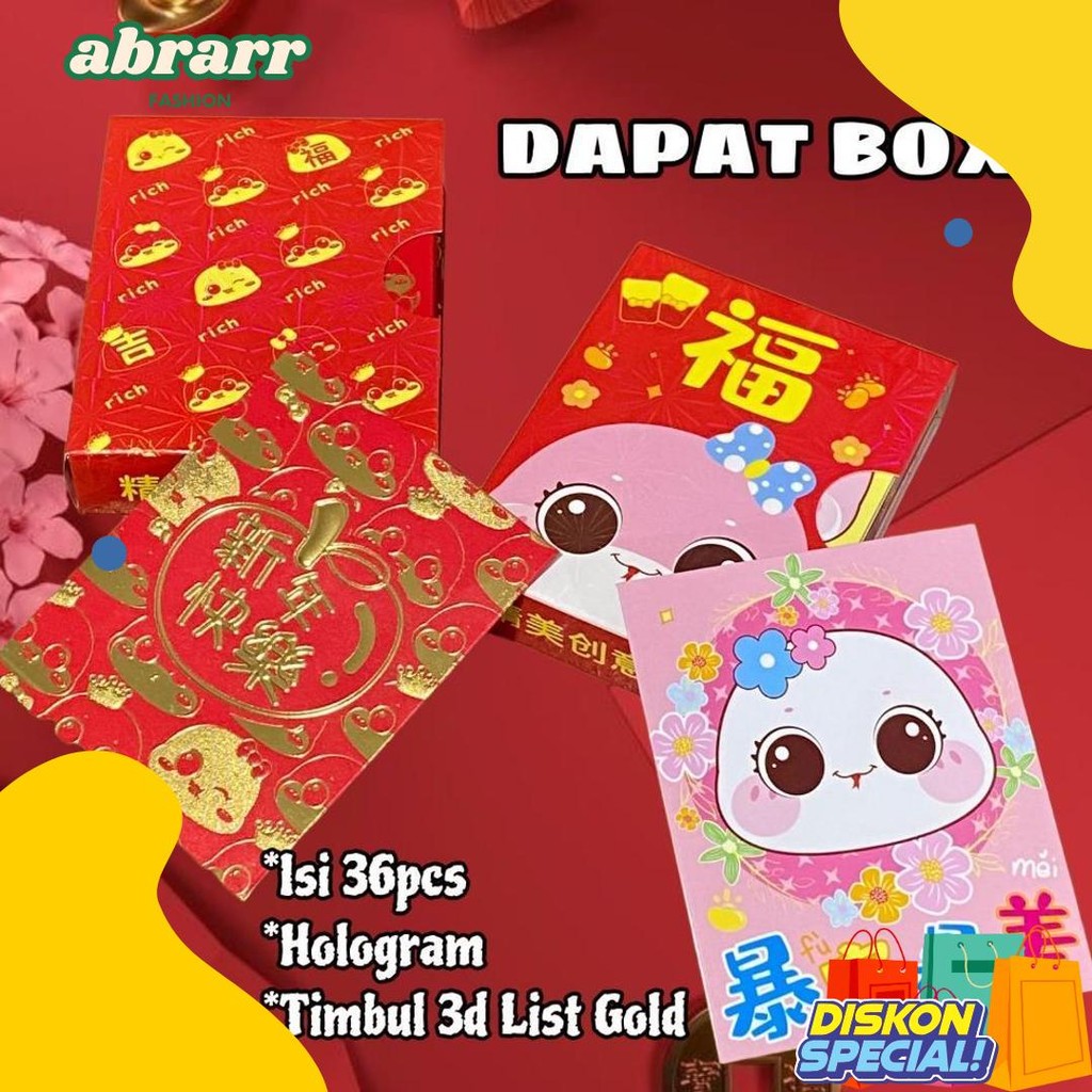 

[ Isi 36 ] Angpao Imlek Box Hologram Ular 2025 Dompet Angpao Snake Tas Selempang Red Pocket Angpao Imlek 2025 Fu Kain Chinese New Year Red Motif Tulisan Pita Terbaru (Lagi Rame)