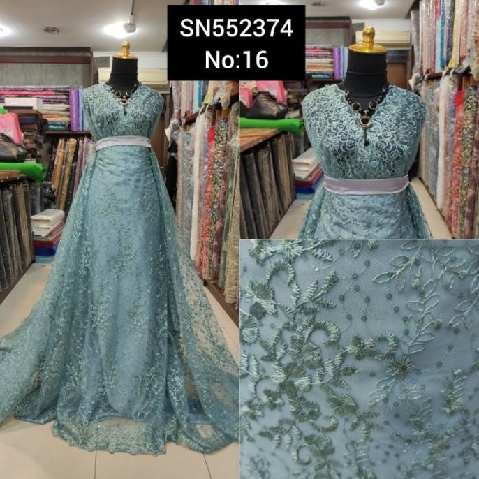 $$$$] kain Tile Brokat Bunga Kecil Payet Piring SN552374 No:16 Biru Wardah