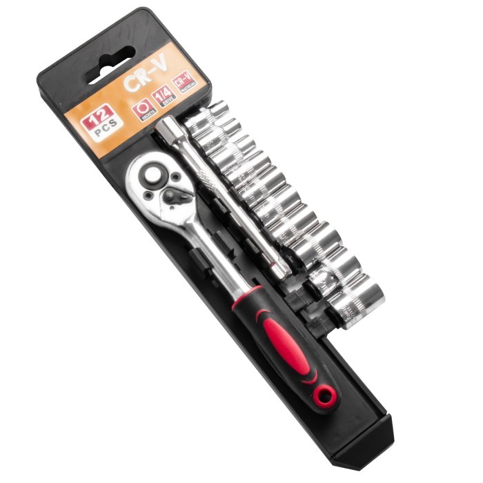 Produk Terbaik] Set Kunci Shock 12 Pcs 1/4 Set Kunci Ratchet and Extention G-10058