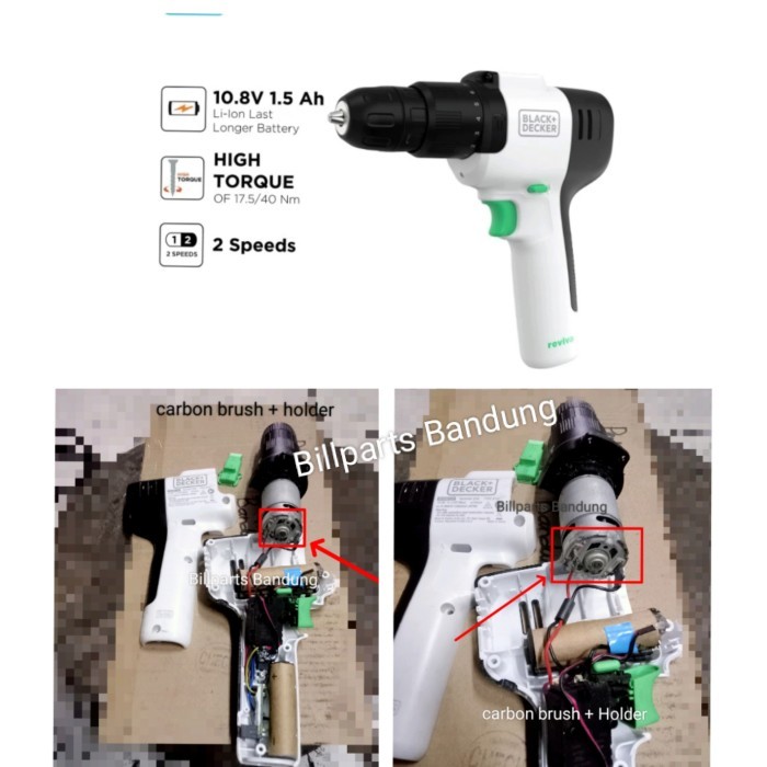 Open DS] carbon brush REVHD12C Black Decker Dc motor spul arang kul bor cordles codles baterai batre
