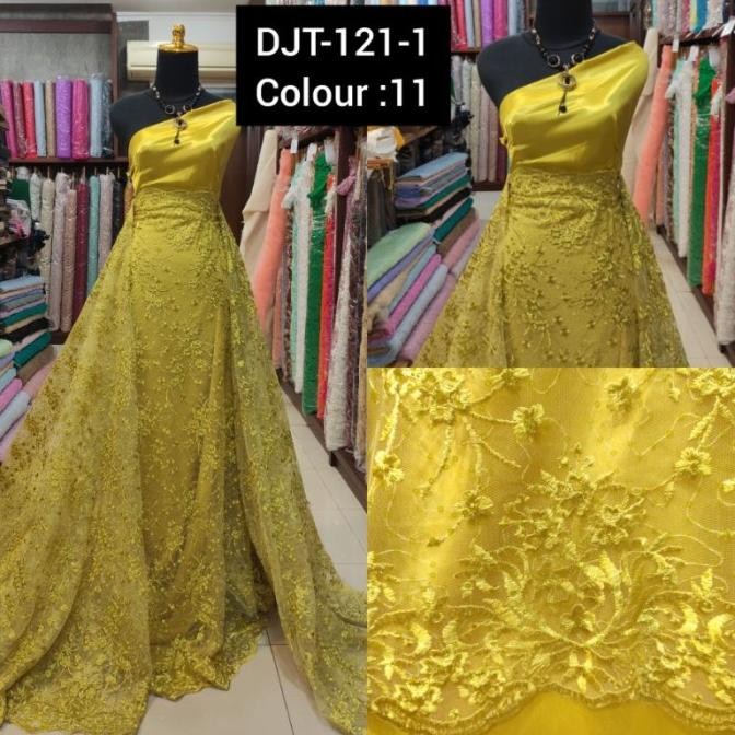 *****] Kain Tile Brokat Motif Bunga Akar Timbul DJT-121-1 Lemon