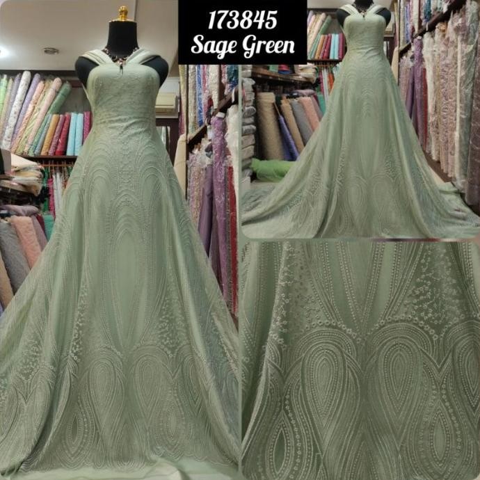 ><><><] Kain Tile Brokat Akar Abstrak Impor 173845 Premium Sage Green