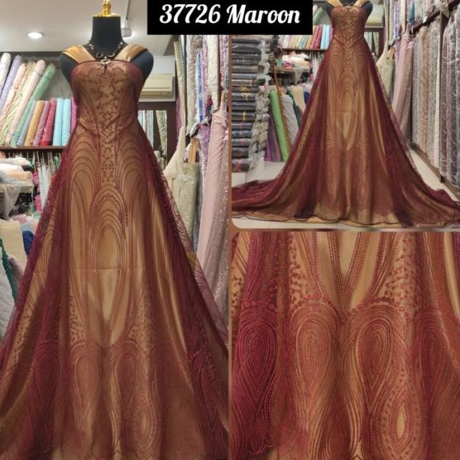 $+$+$+$+] Kain Tile Brokat Akar Abstrak Impor Premium 37726 Maroon