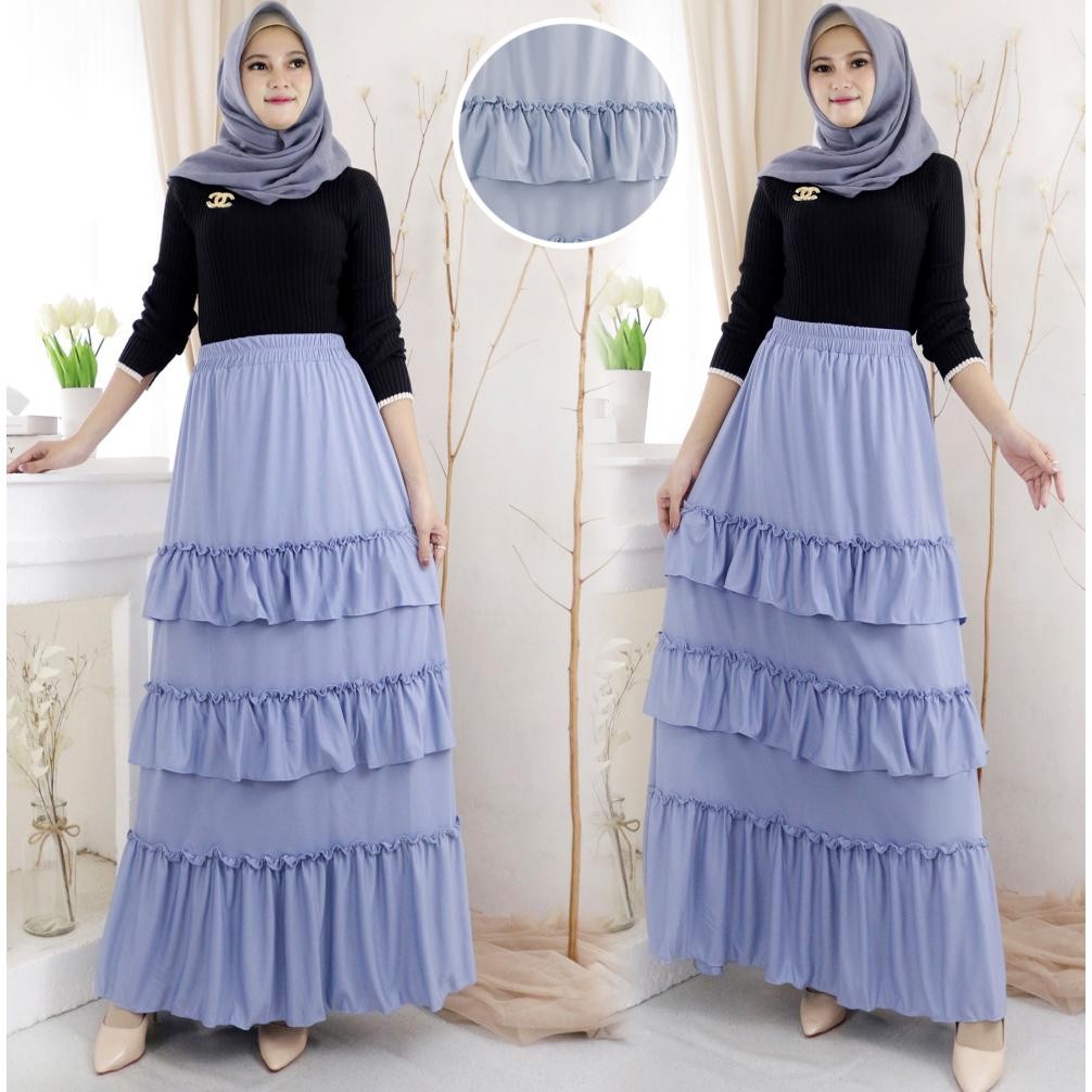 {Miraliam87} Rok Panjang Susun Kerutan Ruffle Rok Muslim/Polos Bawahan Cewek Hyget Panjang 95 All Si
