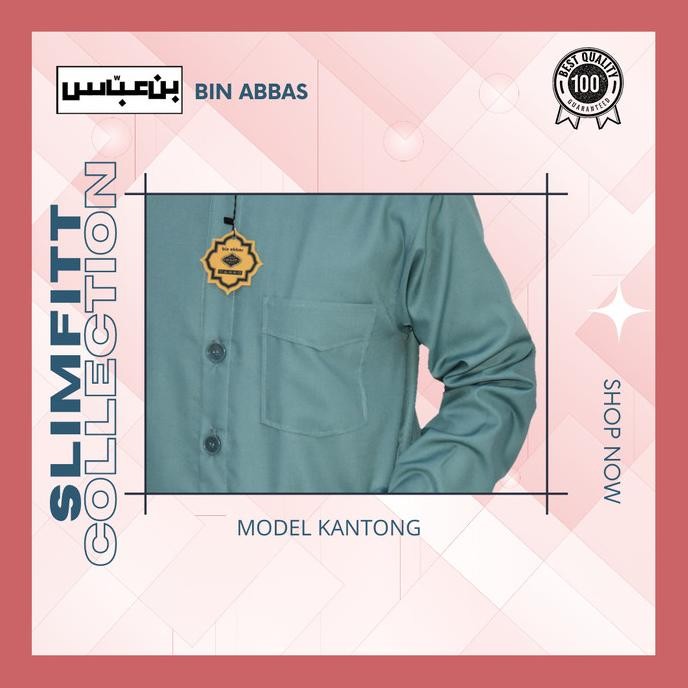 Promo Bin Abbas Baju Koko Oman Slim fitt Hijau Muda polos lengan panjang COD
