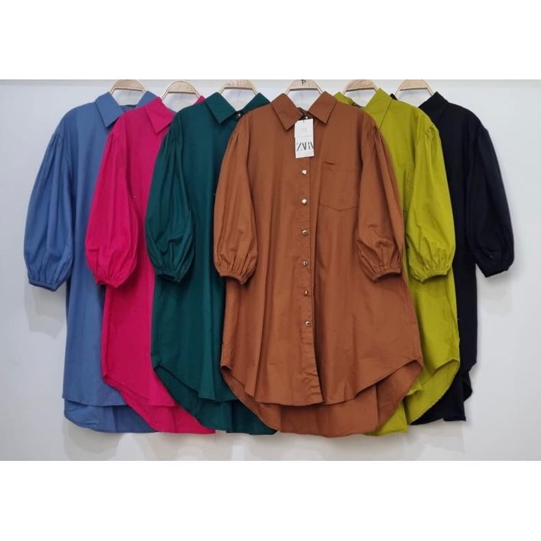 Tunik Wanita Zara Oversize Ld 120 Long Tunic Lengan Karet Atasan Wanita Kekinian