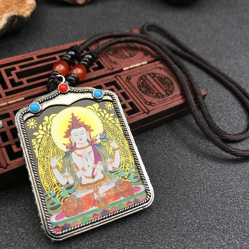 Buddha Yuanhui Thangka Pendant Tibet Amulet Ethnic Style God of Wealth Guanyin Bodhisattva Men and W
