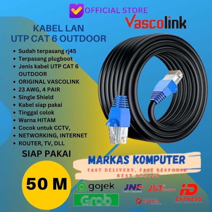 

KABEL UTP LAN CAT 6 OUTDOOR 50 METER TERPASANG RJ45 PLUGBOOT CAT6 50M ORIGINAL