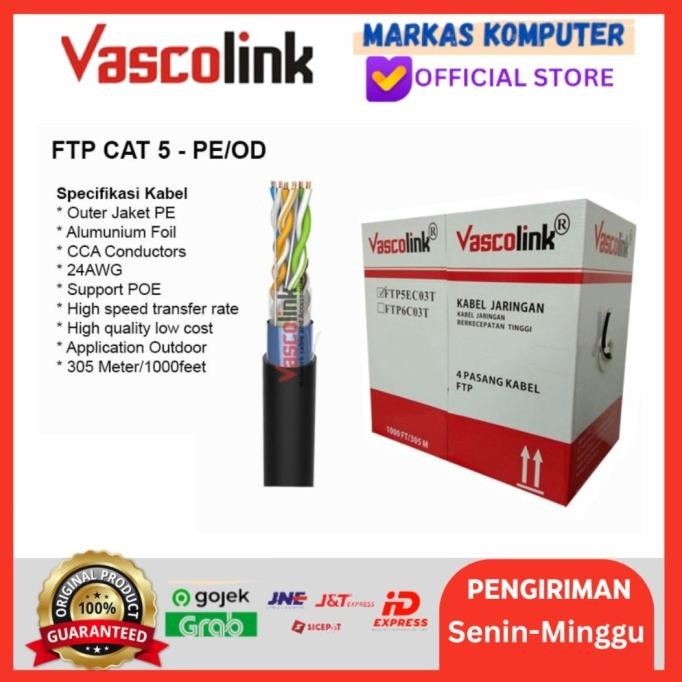 

KABEL LAN FTP STP CAT 5E OUTDOOR BLACK ORIGINAL VASCOLINK ROLL 305M ORIGINAL