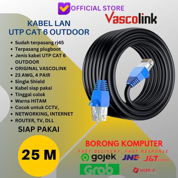 

KABEL LAN UTP CAT 6 OUTDOOR 25 METER VASCOLINK CAT6 25M SIAP PAKAI ORIGINAL