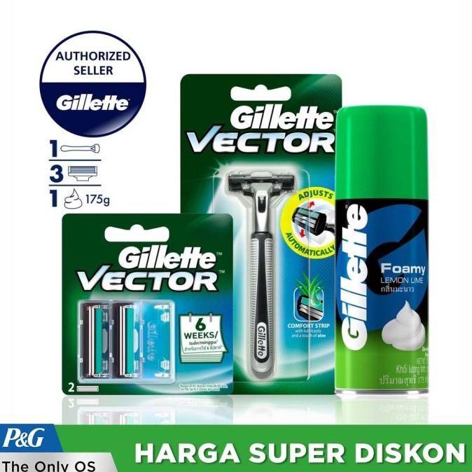

Berkualitas Gillette Vector Pisau Cukur+Refill Pencukur Isi 2 dan Krim Cukur 175gr