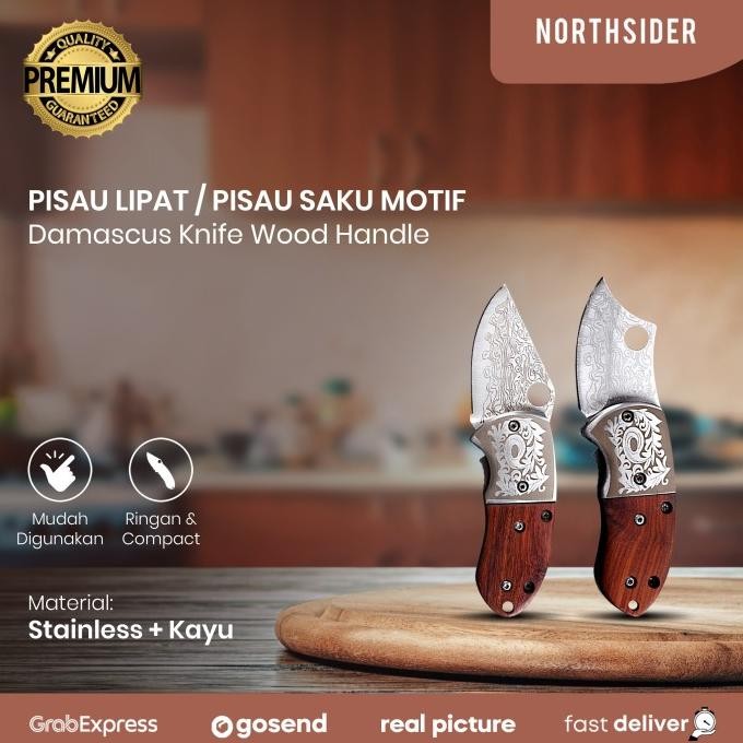 

Berkualitas Pisau lipat mini pocket knife damascus pisau saku camping serbaguna