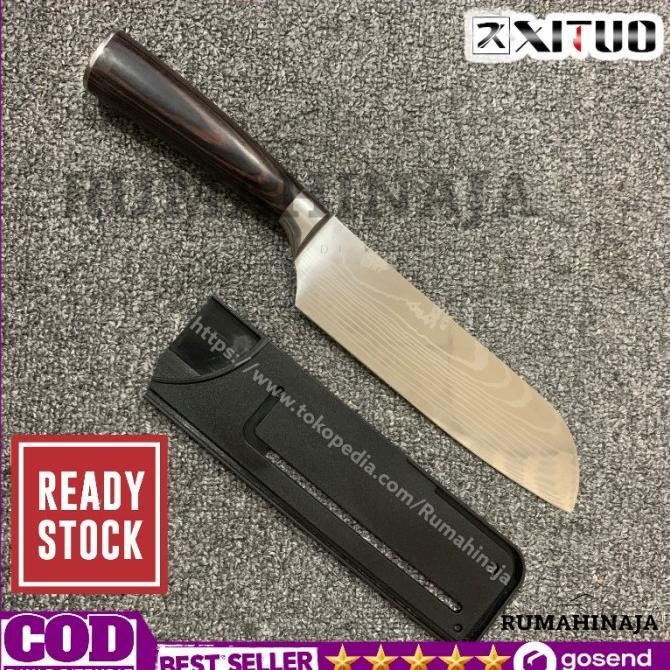 

Berkualitas Pisau Dapur Daging Sushi Sashimi Jepang 7inch Santoku Damascus Pattern