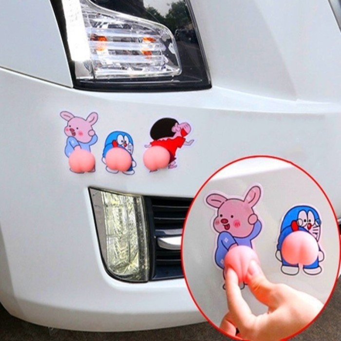 Stiker 3D Lucu Pantat Isi 2 Pcs Sinchan Doraemon Pelindung Pintu Mobil