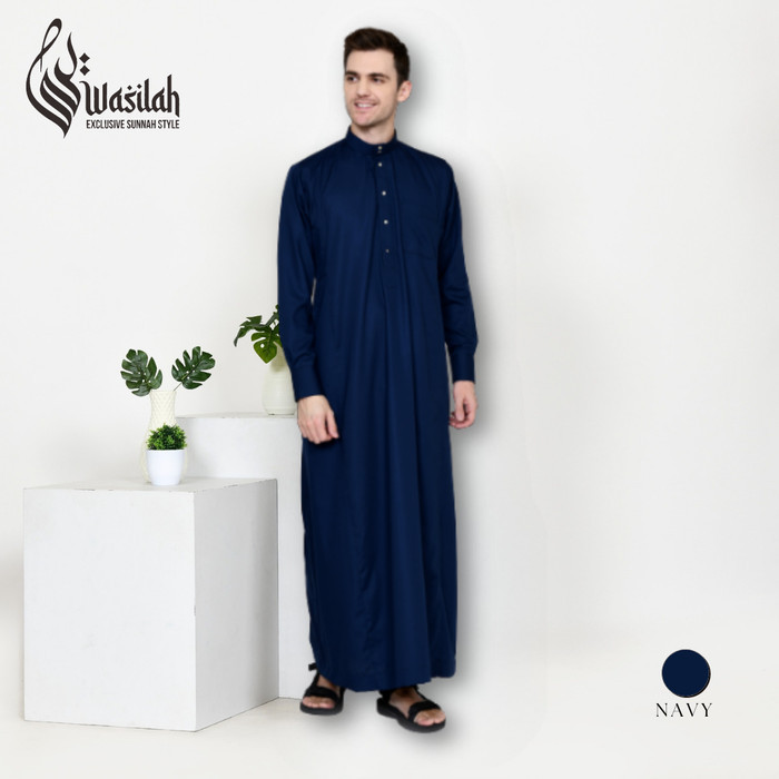 Jubah Pria Gamis jubah pria model Haramain Import - Biru, XL lengan panjang lengan pendek