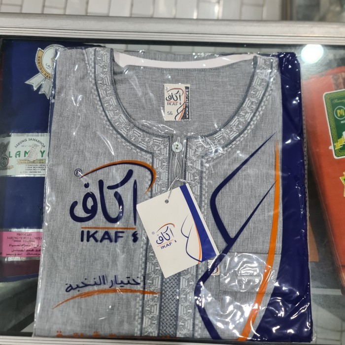 Jubah Pria Gamis Ikaf Jubah Ikaf Pria Katun Lengan Pendek Dewasa Impor Original - Abu" Muda, 58 leng