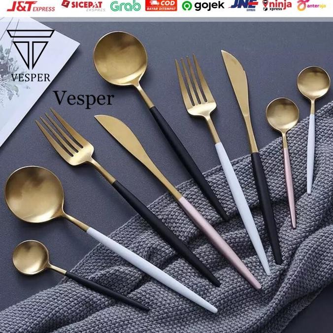 

Berkualitas Sendok garpu western cutlery set / sendok garpu pisau eropa gold black