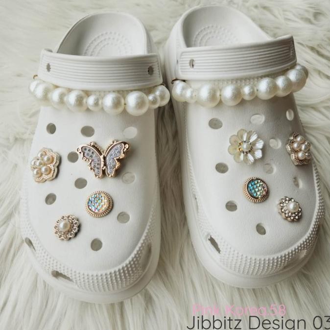 JIBBITZ CROCS 1SET 8-12PCS RANTAI MUTIARA 1SET AKSESORIS HIASAN DIY UNTUK SANDAL DAN TAS WANITA PIN 