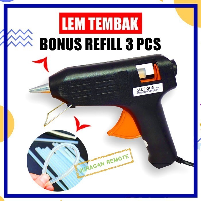 

Paket Lem Tembak 20 Watt - Alat Lem Tembak Glue Gun Lem Bakar Cair 20 Watt Bonus 3 Pcs Reffil Stick Lilin Lem Tembak