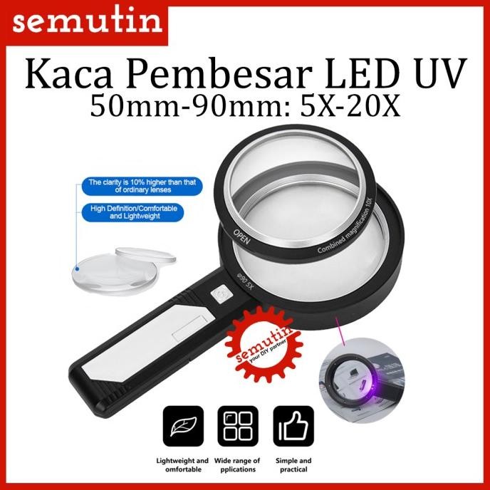 

BEBAS ONGKIR - Kaca Pembesar 6 LED 2 UV 5X-20X 50mm-90mm AG21 / Lup Lensa Lampu