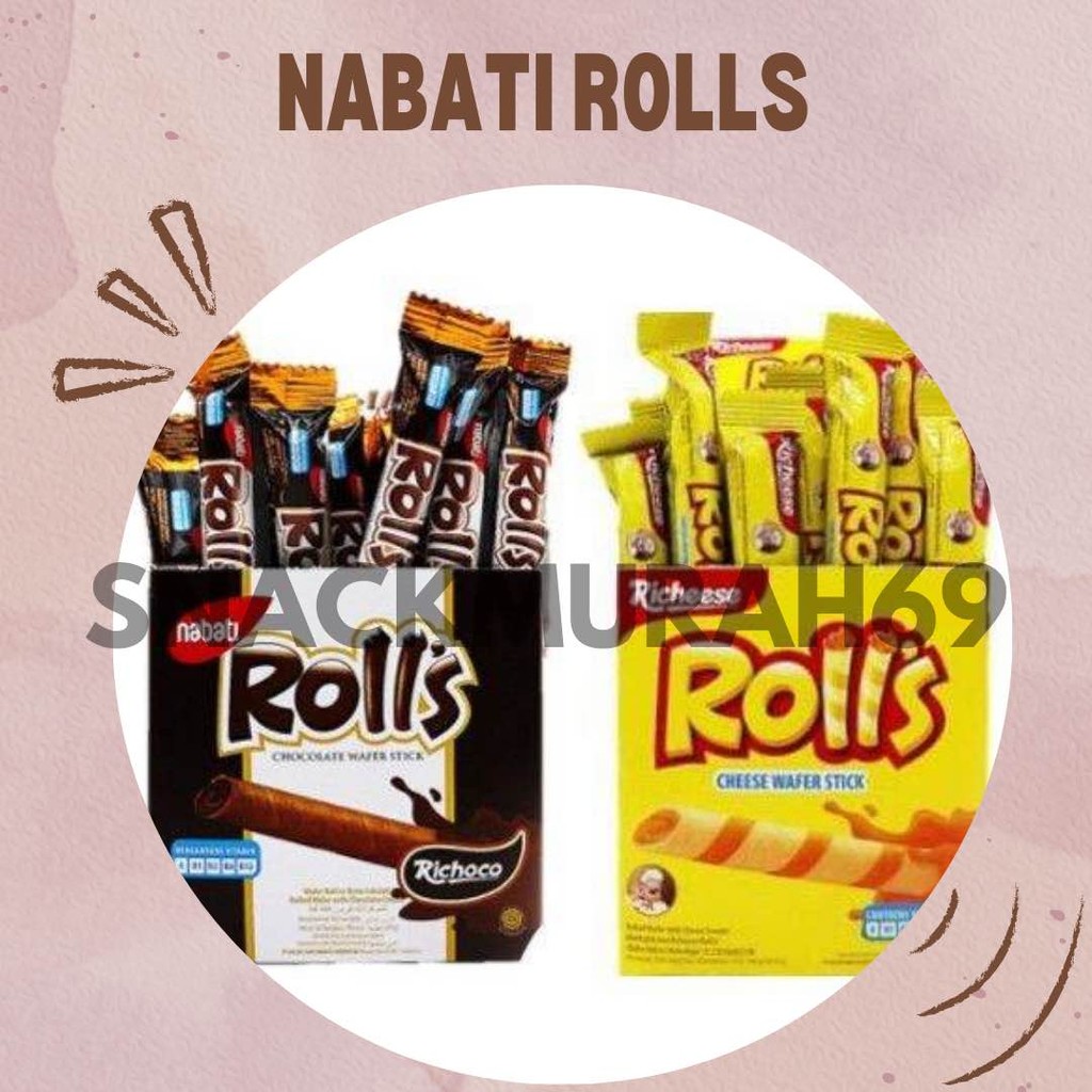 

Rolls Nabati Box Wafer Keju dan Cokelat 8 Gram isi 20 Pcs